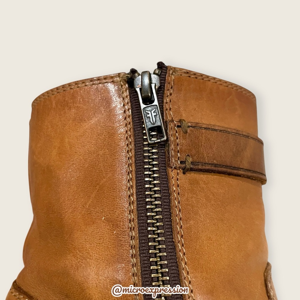 $369 Frye Malorie Button Tan Brown Real Leather Fall Winter Comfy Ankle Bootie - Picture 13 of 14